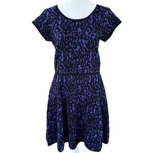 Milly Black Violet Knit Jacquard Flare Sweater Dress Womens L Fairy Whimsigoth